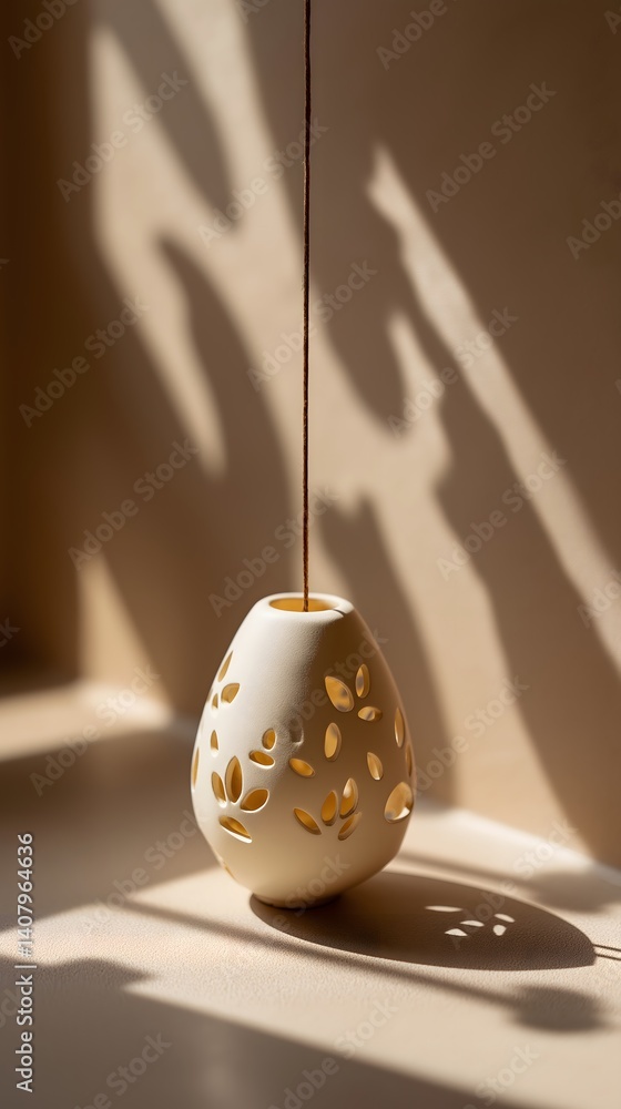 Poster easter and lamp: hanging lamp with easter pattern cutouts projecting shadows on walls.