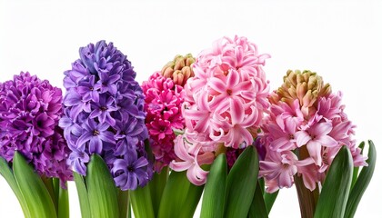 Fototapeta premium purple and pink hyacinth spring flowers isolated or white background