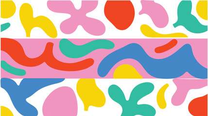 Abstract Color Symphony: A Dynamic Array of Vivid Shapes and Patterns, Creating a Modern and Playful Visual Experience with Bold Hues and Forms.