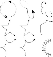 Curved, dashed, and decorative arrow vector set for design elements