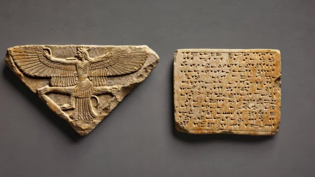 Discover ancient Mesopotamian artifacts showcasing mythology and early writing techniques from a renowned archaeological site Generative AI