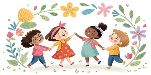 Watercolor illustration of children holding hands around the world, celebrating inclusion for International Day for the Elimination of Racial Discrimination