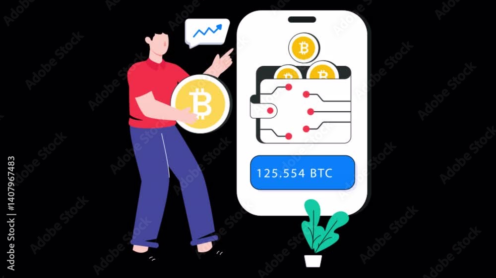 Poster bitcoin wallet 2d motion graphics animation 4k alpha channel looped