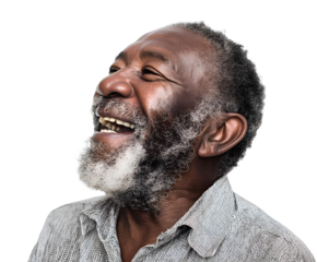Joyful African American Senior Man: A portrait of an elderly man laughing heartily, showcasing happiness and vitality in his later years.