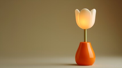 Easter and lamp: Retro Easter lamp shaped like a tulip with egg light inside, 70s design style.