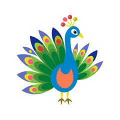 Peacock spreading its colorful feathers illustration