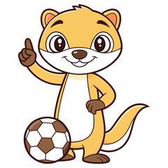 Animated Otter with Soccer Ball and Raised Finger on Isolated White Background