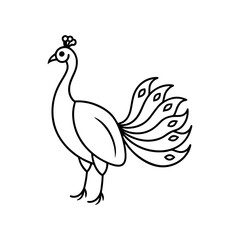 Peacock with open tail in simple lines art vector