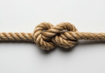 Close up of a knotted rope showing intricate details against a plain white background studio shot