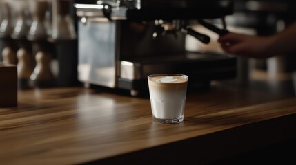 Barista creating latte art with steamed milk in a coffee shop. Featuring creativity and skill