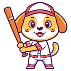 Cartoon Dog Standing With Baseball Bat in Hand Wearing Uniform on Transparent Background