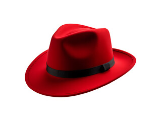 Red fedora hat with black band isolated on transparent background