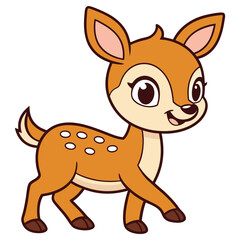 Standing Cartoon Fawn with Spots, Thick Outline on a Transparent Background