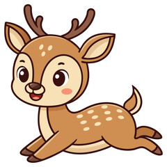Leaping Cartoon Deer with Spots, Antlers, and Outline on White Background