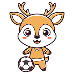 Cartoon Deer Plays Soccer, Isolated on White Background, Cute and Happy, Sport
