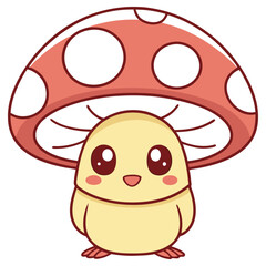 Cartoon mushroom character on transparent background with cute face details