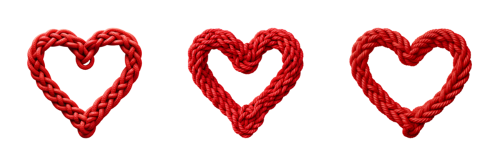 Set or collection of love symbols of red rope isolated on transparent background