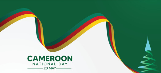 Cameroon National Day 20 May flag ribbon vector poster 
