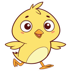Animated Yellow Chick Running with Big Eyes on a White Isolated Background