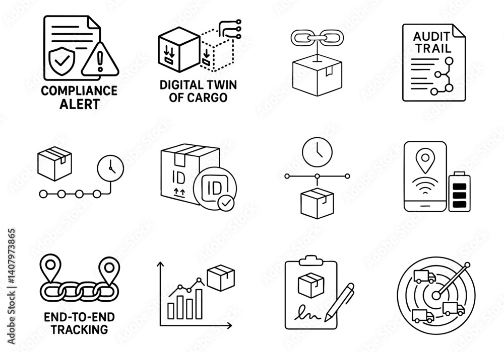 Poster cargo management delivery optimization concept. icons representing logistics and tracking concepts f