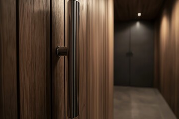 A wooden door with a silver handle