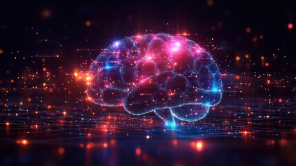 Obraz premium illustration of an ai chatbot featuring a vibrant neural brain pattern integrated into a sleek interface glowing data streams representing knowledge sharing,photo stock