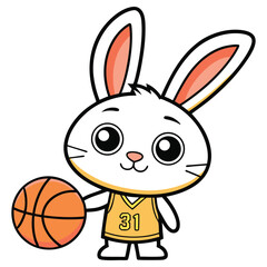 Animated White Rabbit Holding Basketball Wearing Uniform with Number 31 on it