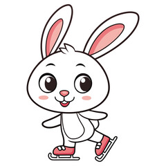 Cheerful Bunny Cartoon on Ice Skates with Transparent Background for Kids Design