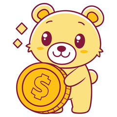 Cartoon Bear Holding Dollar Coin Illustration, Transparent Financial Symbol, Cute Icon
