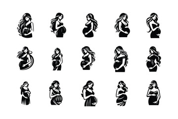 Set of Black and white pregnant woman art	