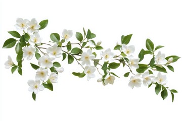 flying white flowers branch isolated on white background