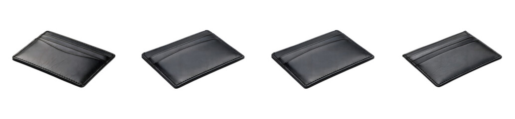 Multiple views of a sleek black leather card holder wallet product shot transparent background Generative AI