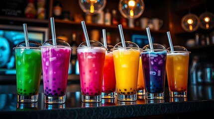 Colorful Bubble Teas with Tapioca Pearls &ndash; Trendy Caf&eacute; Style Beverage Display