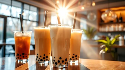 Colorful Bubble Teas with Tapioca Pearls &ndash; Trendy Caf&eacute; Style Beverage Display