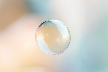 translucent bubble suspended in the air against a soft, pastel background. 