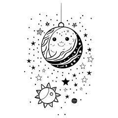 Charming Celestial Doodle with Smiling Moon Design