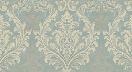 Serene Damask: Teal & Beige Elegance AI Generated