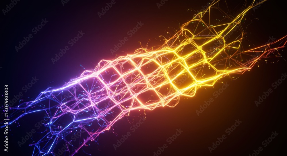 Poster Abstract Network Connection with Glowing Lines and Colorful Light
