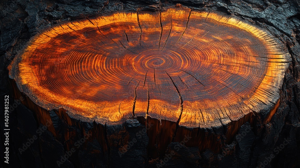 Poster isolated cross section of a tree trunk showcases the intricate patterns of its annual rings the wood