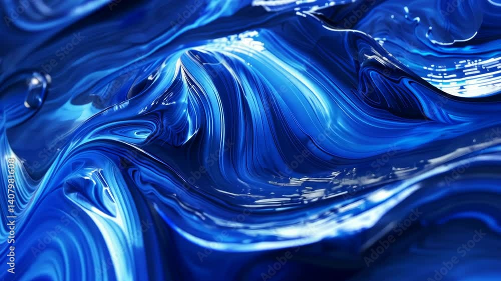 Poster expressive cobalt blue abstract, swirling strokes and textured layers. depth and movement create an 