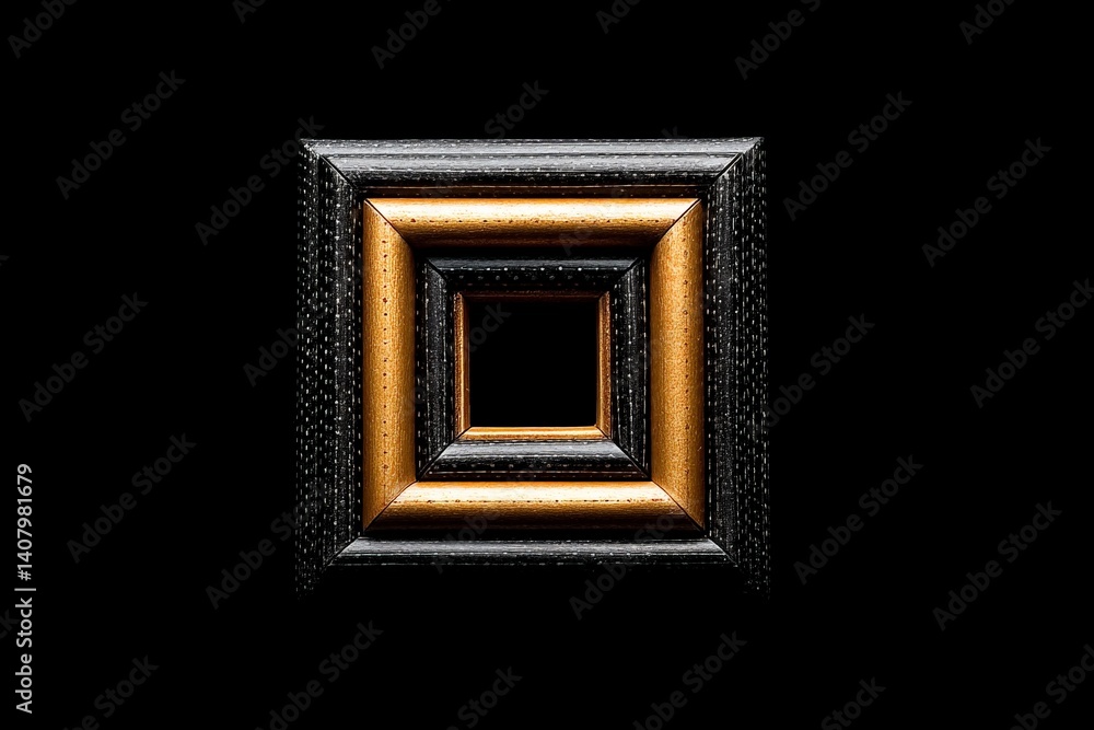 Poster unique layered picture frame showcasing black and gold design elements in a minimalistic setting