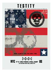 America Flag painted on a skull head Vector Illustration. Made in the USA stamp, T-Shirt grunge graphics. Watercolor brush textured demonic American flag print.
