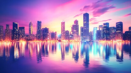 Obraz premium City skyline lit up by golden sunset hues high resolution picture