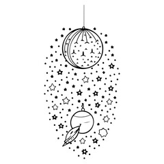 Whimsical Celestial Ornaments Surrounded by Stars