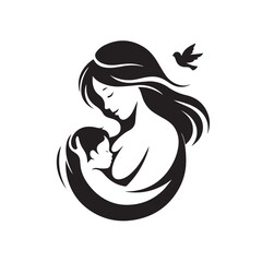 Creative Mother and Baby Silhouette Logo Art