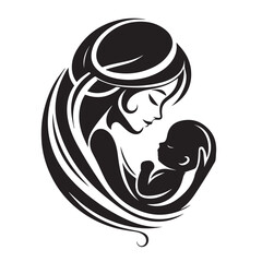 Modern Mom and Baby Silhouette Emblem Design