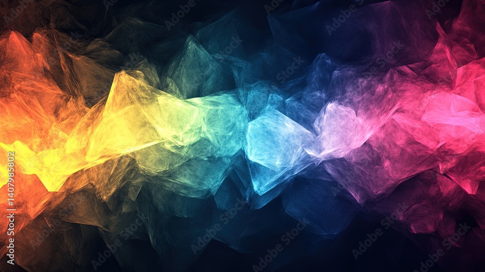 Poster abstract colorful background with vibrant gradient waves in a smoky, textured style, transitioning f