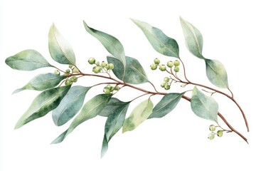 eucalyptus branch isolated white background