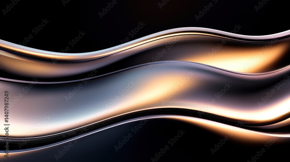 Aufkleber abstract flowing waves in shades of silver and gold against a dark background, creating a dynamic vi