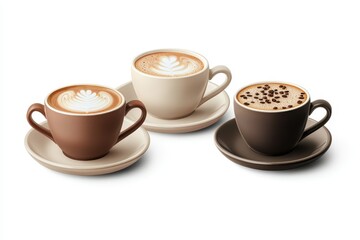 Obraz premium Vector isolated coffee beverages in ceramic cups with handles and saucers